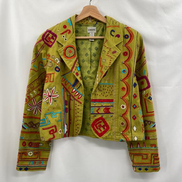 Chico's 1 embroidered gren cropped jacket - Picture 2 of 4